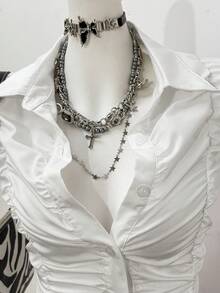 Jeanoix 女士极简通勤修身休闲褶皱衬衫 - 白色 - 查看 1