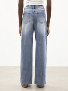 Maija Jeans rectos de mujer con lavado desgastado y efecto desgastado - Azul - Ver 3