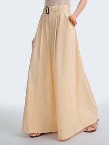 Aalyst Women's Summer Outing, Dating, New Year, Valentine's Day, Easter, Mother's Day, Music Festival, Middle Eastern, Wedding, Sophisticated, Fashionable, Elegant, Vintage, Casual, Minimalist, Commute, Romantic, Vacation, Cotton, With Belt, Regular Waist, Wide Leg Pants, Khaki, Pockets - Khaki - View 4