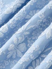 Ellegaria. 欧美优雅V领收腰A字提花长裙，女士款 - 藍色 - 查看 4