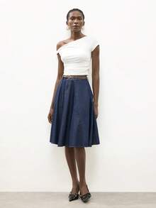 Maija Women's Casual Commuter Denim Mini Skirt, Summer - Dark Wash - View 6