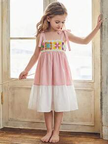 Emery Rose Kids 女童编织撞色吊带拼接休闲吊带裙 小女孩西部牛仔连衣裙 女童粉彩春季连衣裙 女童牛仔连衣裙 女童春季连衣裙 女童周日连衣裙 幼儿春季连衣裙 复古儿童连衣裙 女童连衣裙 女童夏季连衣裙 - 粉色 - 查看 4