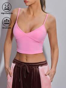 SHEIN ICON Áo tank top thể thao dáng ngắn, không tay, màu trơn, đa năng, phong cách thường ngày. - Hồng - Xem 7