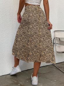 Breezaya Women's Summer Leopard Print Side Slit Asymmetrical Hem Casual Midi Skirt Maxi Women Outfit - Multicolor - View 2