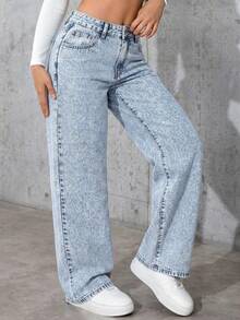 Jeanoix Women's Casual Washed Star Rhinestone Embellished Straight Leg Jeans - Light Wash - View 4