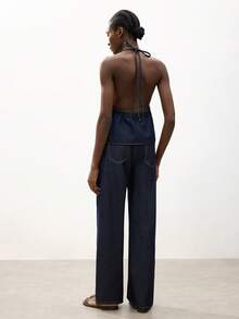 Maija Áo kiểu denim hở lưng cổ yếm gợi cảm dành cho nữ mùa hè - Rửa tối - Xem 4