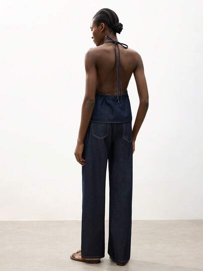 Maija Áo kiểu denim hở lưng cổ yếm gợi cảm dành cho nữ mùa hè