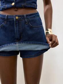 Maija 女士休闲牛仔背心和短裙套装，夏季 - 深色水洗藍 - 查看 8