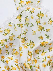 DreamSkyne Plus Size Charming White Floral Random Print Straps Mini Dress Tiered Layered A Line Sleeveless Boho Cute Kawaii Ruffle Hem Summer Dress Vacation - Multicolor - View 4