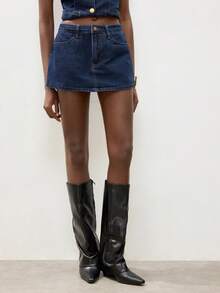 Maija 女士休闲牛仔背心和短裙套装，夏季 - 深色水洗藍 - 查看 9