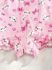 PetitDoll Plus Size Women's Comfortable Home Cute Cat Heart Bowknot Frill Trim Briefs - Pink - View 7