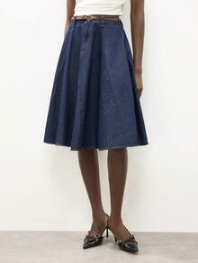 Maija Women's Casual Commuter Denim Mini Skirt, Summer - Dark Wash - View 7