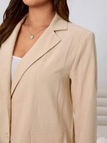 SHEIN EZwear Plus Size Versatile Loose Fit Cotton Blend Blazer,Beige Summer Smart Casual Formal Jacket For Weddings,Parties,Graduations,Streetwear,Apricot Color - Apricot - View 8