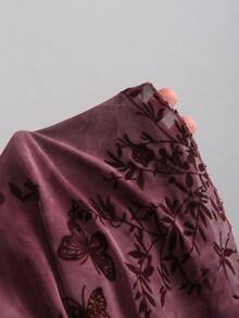 Sweetra Women's Butterfly & Floral Pattern Sweetheart Neck Long Sleeve Dress, Spring/Summer - Purple - View 5