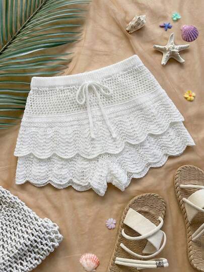 Breezaya Solid Color Low Waist Double Layer Knit Shorts For Beach/Vacation