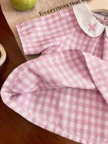 Souflis Souflis 2件套女婴幼儿新生儿春夏优雅公主风白色粉色彼得潘领荷叶边上衣+短裤套装 - 粉色 - 查看 5