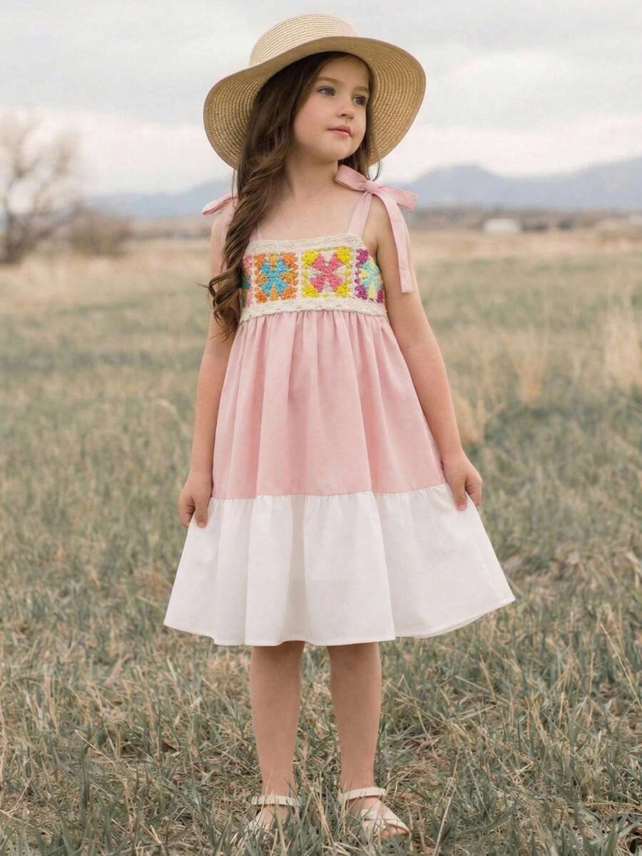 Emery Rose Kids 女童编织撞色吊带拼接休闲吊带裙 小女孩西部牛仔连衣裙 女童粉彩春季连衣裙 女童牛仔连衣裙 女童春季连衣裙 女童周日连衣裙 幼儿春季连衣裙 复古儿童连衣裙 女童连衣裙 女童夏季连衣裙 - 粉色 - 查看 1