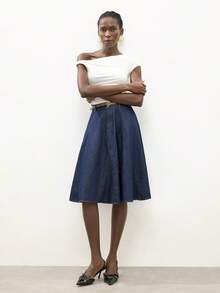 Maija Women's Casual Commuter Denim Mini Skirt, Summer - Dark Wash - View 3