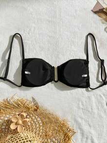 Swim Vcay Women's Solid Color Textured Bikini Top For Beach Vacation - Black - View 2