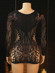 1pc Women's Sexy Hollow Out Mesh Bodycon Mini Skirt - Black - View 8