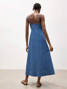 Maija Women's Summer Casual Lace-Up Hollow Out Strap Denim Dress - Light Wash - View 4