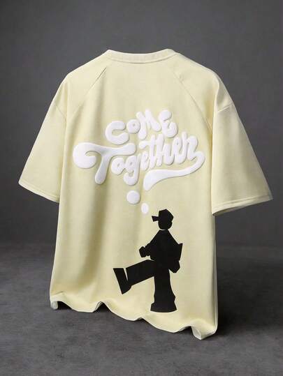 PAVTROS 男士字母压纹圆领插肩短袖休闲宽松T恤，男士超大号泡沫印花人物趣味标语T恤，情人节，春夏，送男友的礼物，狂欢节，复古，街头服饰，派对，圣帕特里克节，外出