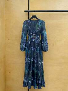 Arave Đầm maxi dài tay cổ chữ V nhuộm màu tie-dye đính đá và cúc kim loại, kiểu dáng thanh lịch, thắt eo, thích hợp cho kỳ nghỉ và tiệc tùng. - Nhiều màu - Xem 1