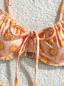 Swim Mod 女士泳装套装，向日葵软杯钢圈系带款，夏季假日沙滩两件套 - 彩色 - 查看 3