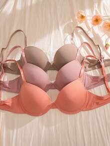 3pcs/Set Regular Casual Underwire Molded Cup Women's Bras - Multicolor - View 4