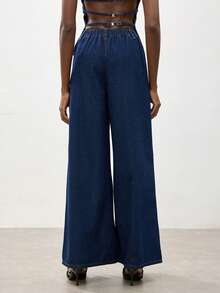 Maija Women's Fashion Commuter Split Wide-Leg Jeans - Dark Wash - View 3