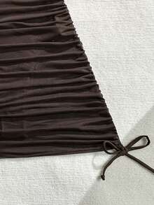 Swim Vcay 女士性感度假休闲派对沙滩纯黑色无钢圈纹理面料连体泳衣 - 棕色 - 查看 5