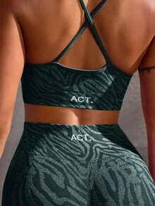 Powerista 女士简约时尚运动文胸短裤套装，休闲日常穿着 - 墨綠色 - 查看 5