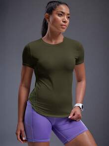 Powerista Camiseta deportiva de compresión con suavidad transpirable para mujeres - Verde Oscuro - Ver 5