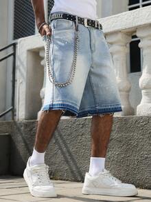 Manfinity EMRG Quần short denim nam màu xanh dương dáng rộng, ống lửng, kiểu dáng thường ngày. - Rửa nhẹ - Xem 7