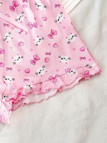 PetitDoll Plus Size Women's Comfortable Home Cute Cat Heart Bowknot Frill Trim Briefs - Pink - View 5