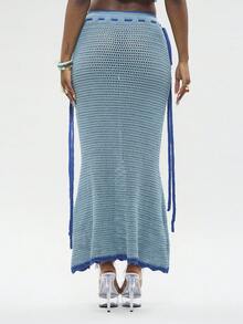 Modviera Women's Summer New Vacation Style High Waist Tie Knit Skirt - Blue - View 2
