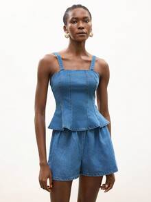 Maija 女士休闲水洗牛仔吊带背心 - 中等水洗藍 - 查看 2