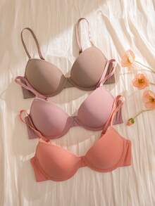 3pcs/Set Regular Casual Underwire Molded Cup Women's Bras - Multicolor - View 1