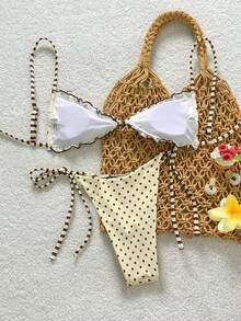 Swim Mod 女士波点条纹系带比基尼套装，性感两件式泳装，适合夏季海滩度假 - 彩色 - 查看 2