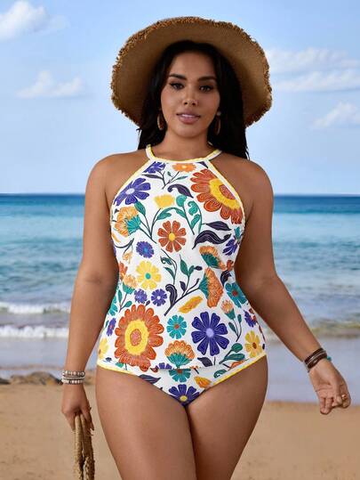 Swim Lushoire 2026 New Summer Beach Vacation Floral Print Plus Size Tankini Bikini