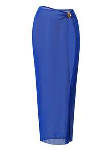 Swim Chiccia Spring/Summer 3 Pieces Set: Solid Color Underwire Adjustable Strap Top, High-Cut Bikini Bottoms, And Mesh Skirt, Women Elegant Swimwear Set For Beach Vacation Blue Beach Outfit Royal Blue Bathing Suit - Royal Blue - View 3