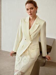 MOTF PREMIUM 挺括双排扣翻领西装外套 - 杏色 - 查看 5