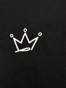 Manfinity Homme 男士皇冠字母印花短袖家居服上衣 - 黑色 - 查看 6