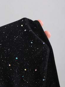 Sweetra Women's Fashionable Bodysuit, Sexy Rhinestone Shiny Deep V Backless Slim Fit Black Bodysuit, Spring/Summer - Black - View 5