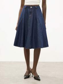 Maija Women's Casual Commuter Denim Mini Skirt, Summer - Dark Wash - View 4