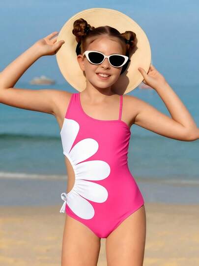 SHEIN Tween Girls One-Pieces Rose Pink Jumpsuit With White Lace Print On The Side And Hollow Hole Design, Suitable For Leisure Vacation And Fresh Style. Suitable For Summer Beach Vacation, Beach Vacation, Swimming Pool Vacation, Carnival, Riverside Teen Girl Swimsuit Preteen Bathing Suit Flower Swimsuit Pink For Teen Girls Girl One Piece Swimwear Cut-Out Swimsuit One Piece Swimsuit Pink One Piece Swimsuit For Teen Girls Swimsuit Flower Kids Bathing Suit Girls Floral One Piece Swimsuit 12 Years Old Kids Swimsuit Girls Bathing Suit Flower Print Swimsuit Pink Swimsuit