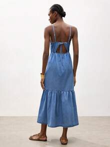 Maija 女士休闲系带露背吊带牛仔连衣裙，夏季 - 中等水洗藍 - 查看 4