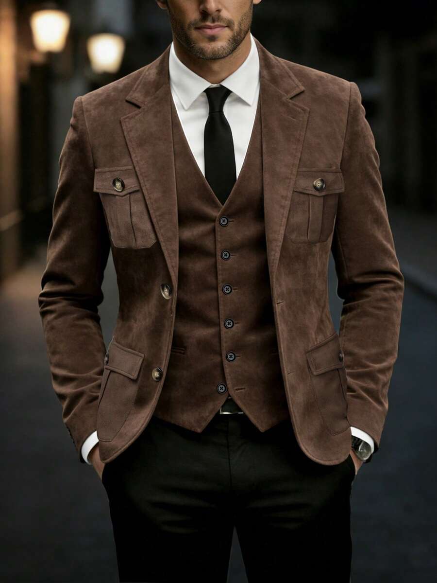Manfinity AFTRDRK Retro Commuter Men's Suit Jacket - Coffee Brown - View 1