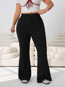 Solflare Pantalon évasé casual de couleur unie pour femmes grandes tailles, printemps/été - Noir - Voir 6