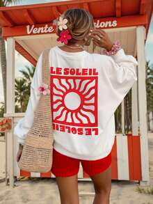 DrmWander 女士圆领字母印花休闲百搭长袖卫衣，适合秋冬季日常穿着 - 白色 - 查看 3